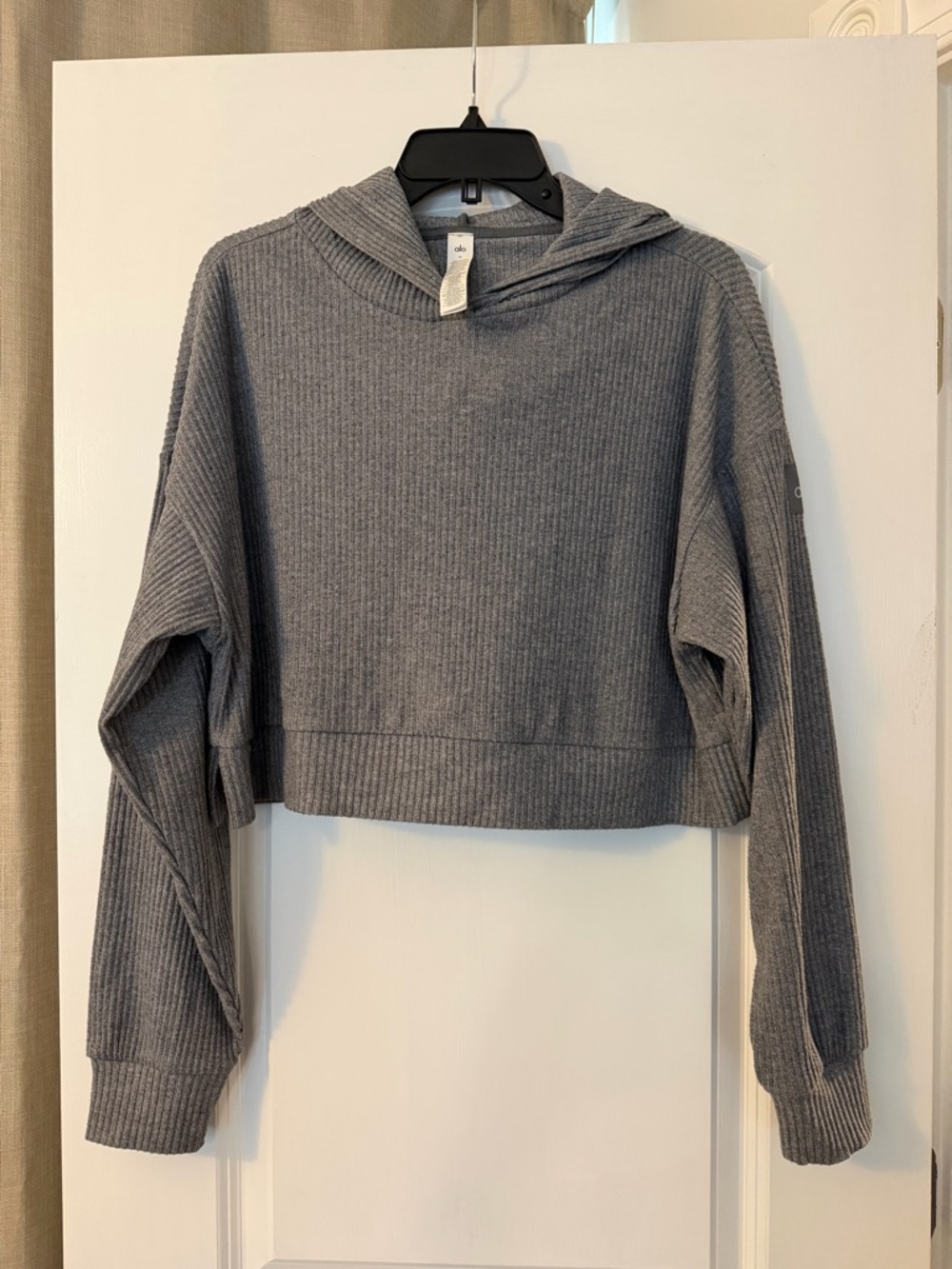 ALO Yoga Ribbed Heather Grey Hooded Pullover